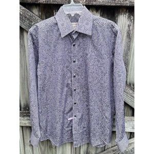 Pronto Uomo Check Plaid Dress Shirt Men's M The Color Purple Button Up